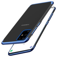 Луксозен силиконов гръб ТПУ прозрачен Fashion за Samsung Galaxy S20 Plus G985 син кант